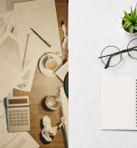 Side-by-side comparison of two workspaces: on the left, a cluttered desk representing the challenges of self-administration; on the right, a clean and organized desk symbolizing the efficiency and simplicity of outsourced fund administration.